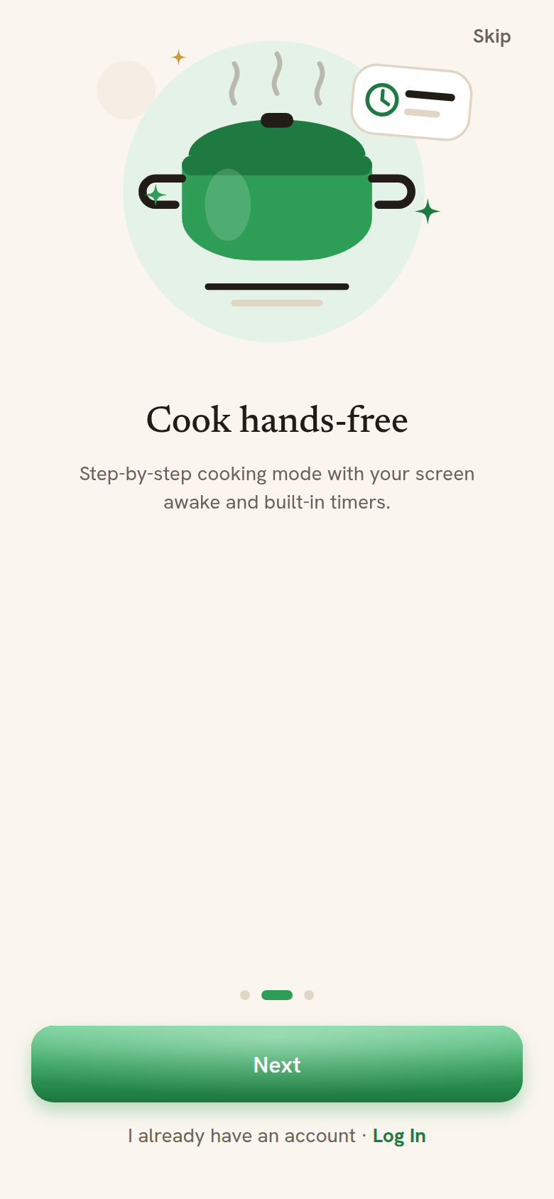 Feelspoon app — Cook hands-free: step-by-step cooking mode with the screen awake and built-in timers.